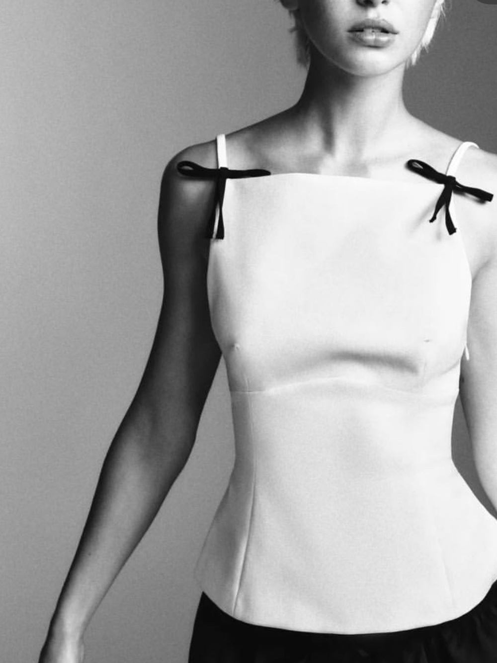 Zara White Strapless Top with Black Bow Ties